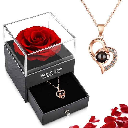 Projection Necklace Set With Rose Gift Box 100 Languages I Love You