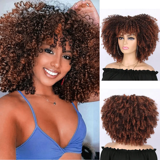 Synthetic Short Afro Kinky Curly Wig With Bangs