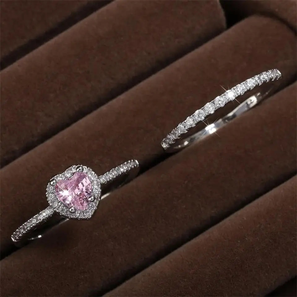 ZAKOL Romantic Pink Heart Rings for Women