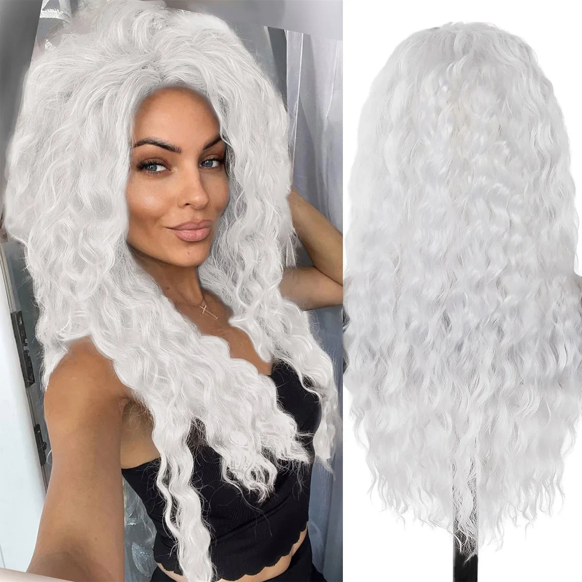 Ash Blonde Curly Wig Synthetic Long Curly Hair Wigs for Women