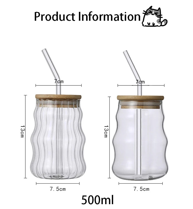 1/2pcs 500ml Glass Tumblers Cups With Straw