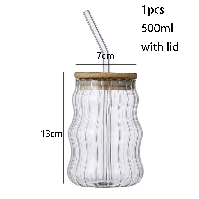 1/2pcs 500ml Glass Tumblers Cups With Straw