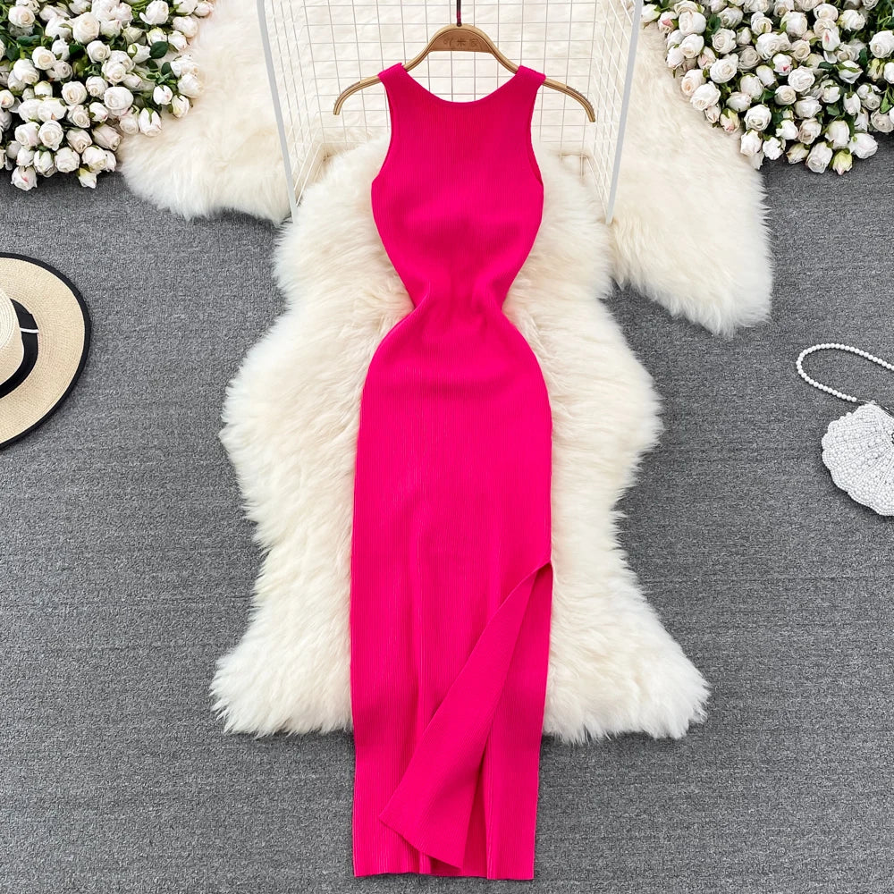 Sleeveless Elastic Tight Wrap Dress Midi Sexy Fashion