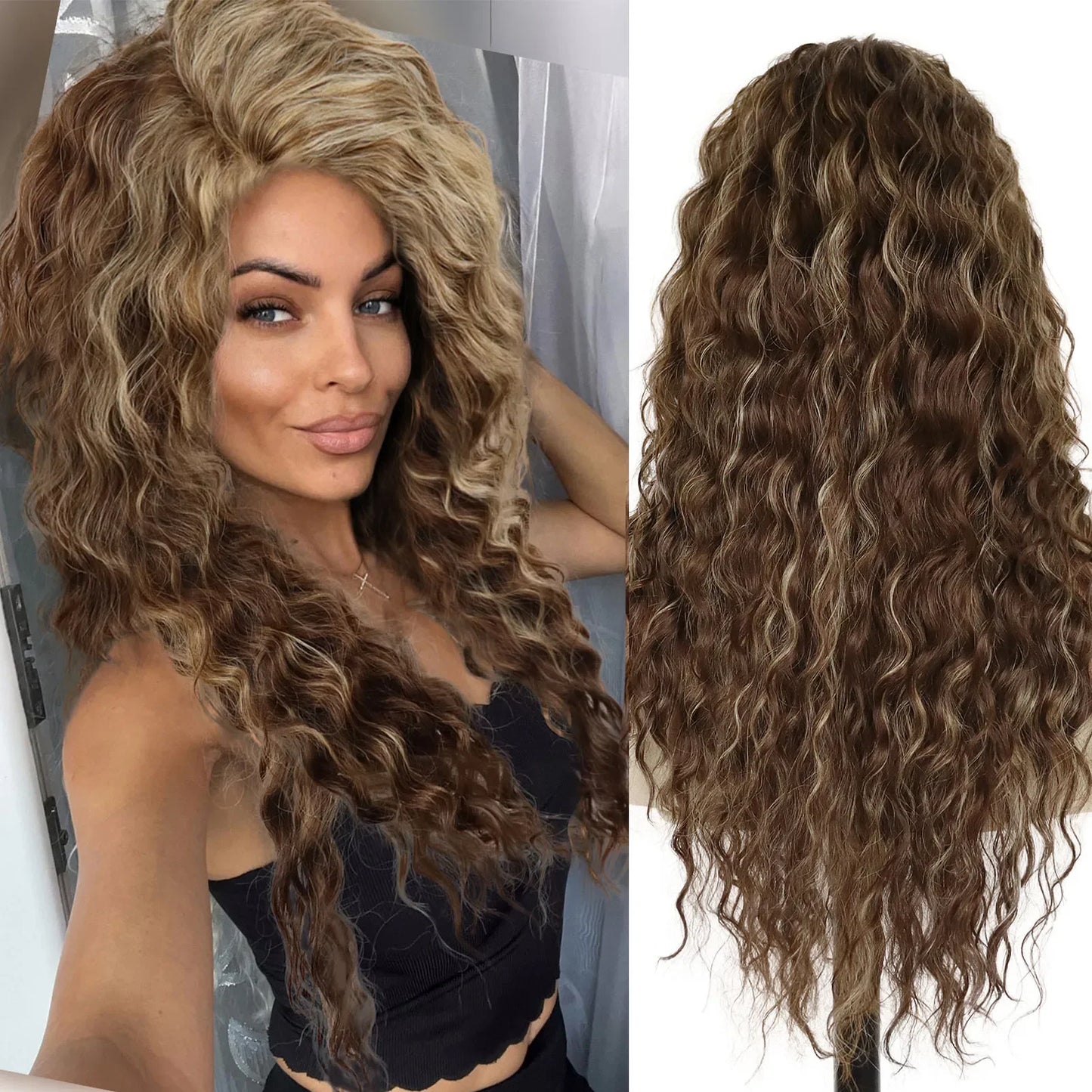 Ash Blonde Curly Wig Synthetic Long Curly Hair Wigs for Women