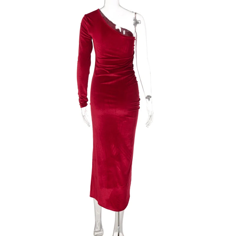 Women Elegant Long Sleeve Party Evening Velvet Bodycon