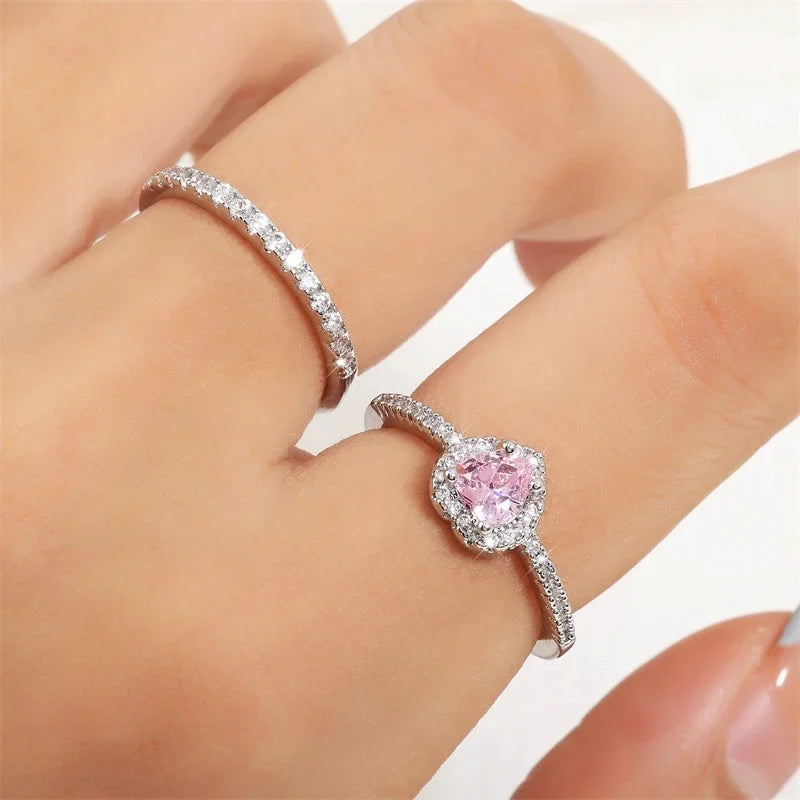 ZAKOL Romantic Pink Heart Rings for Women