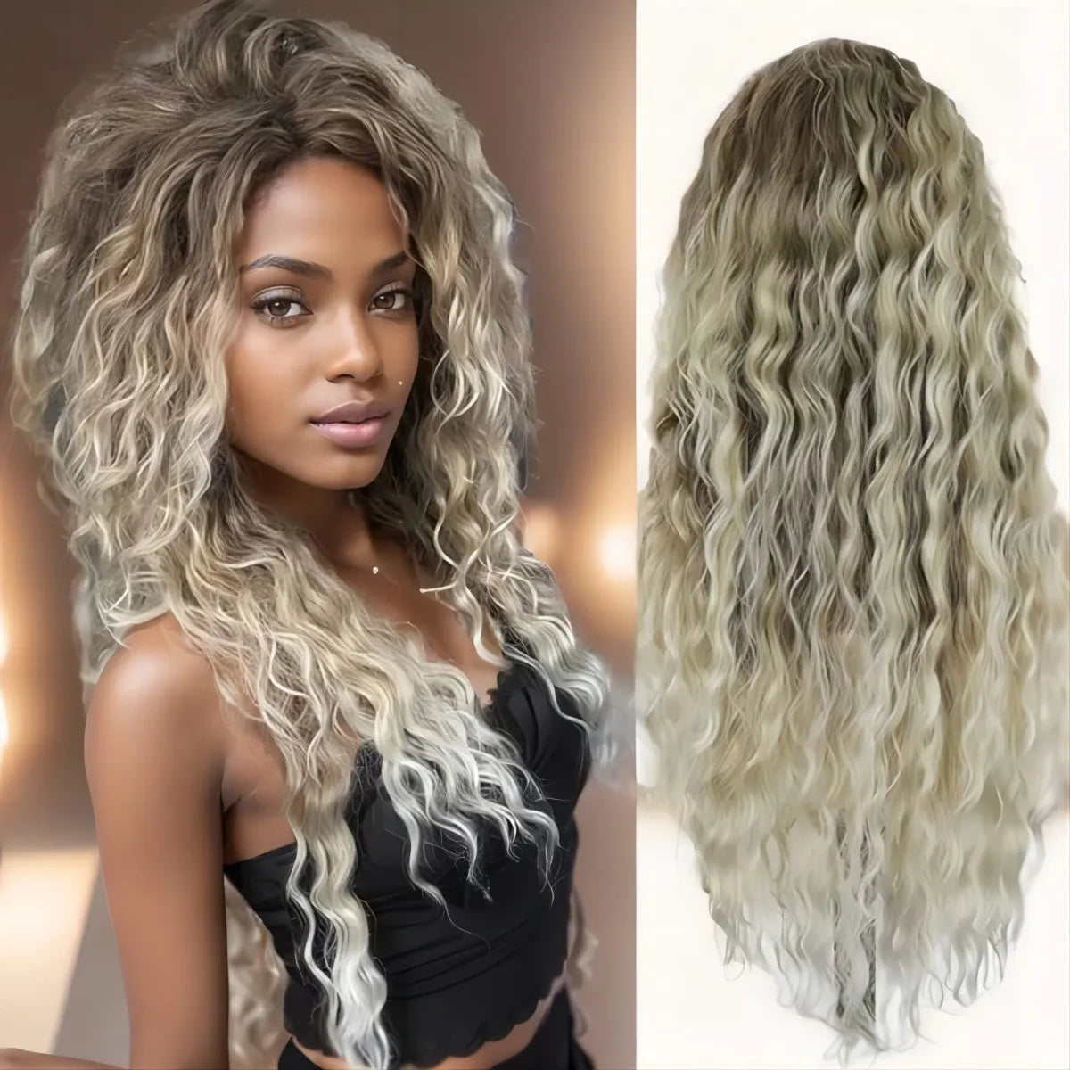 Ash Blonde Curly Wig Synthetic Long Curly Hair Wigs for Women