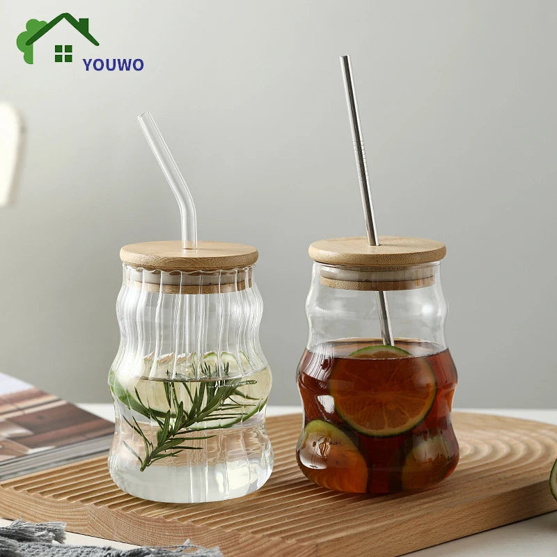 1/2pcs 500ml Glass Tumblers Cups With Straw