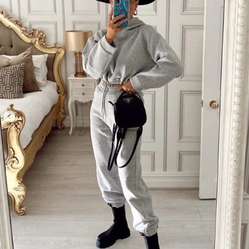 Women's Long-Sleeved Sports Suit, Casual Waist Wear, Fashion Trend, Two-Piece Set