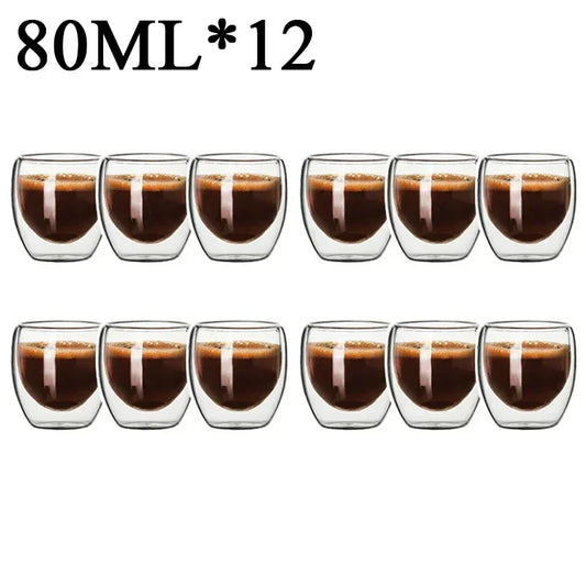 2-18PCS Double Wall High Borosilicate Glass Mug Heat Resistant