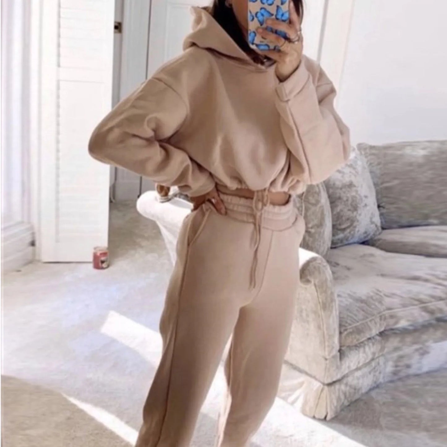 Women's Long-Sleeved Sports Suit, Casual Waist Wear, Fashion Trend, Two-Piece Set