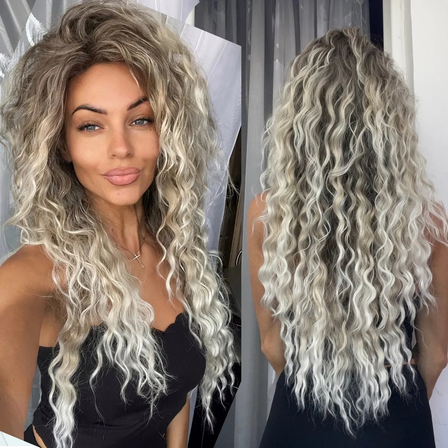 Ash Blonde Curly Wig Synthetic Long Curly Hair Wigs for Women