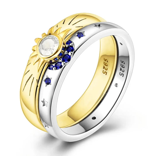 925 Sterling Silver Ring Moon and Sun Ring