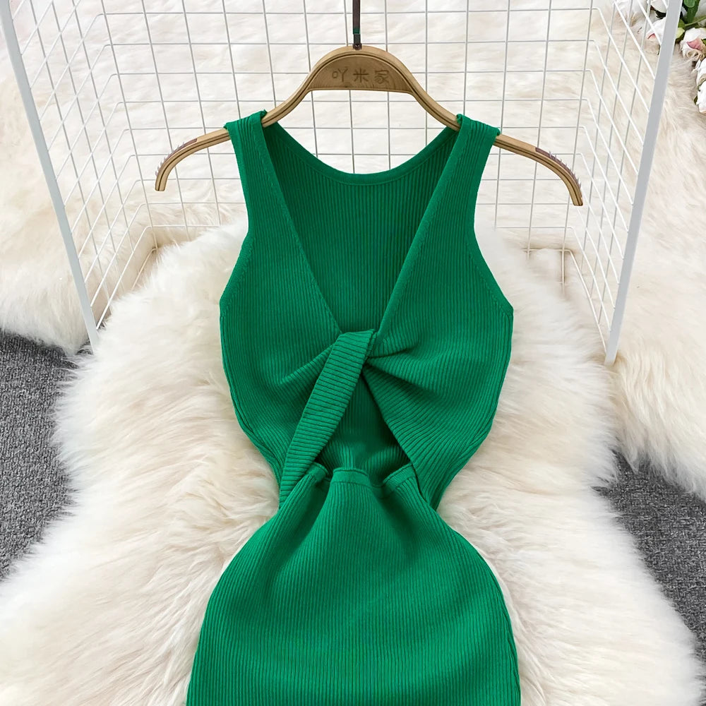 Sleeveless Elastic Tight Wrap Dress Midi Sexy Fashion