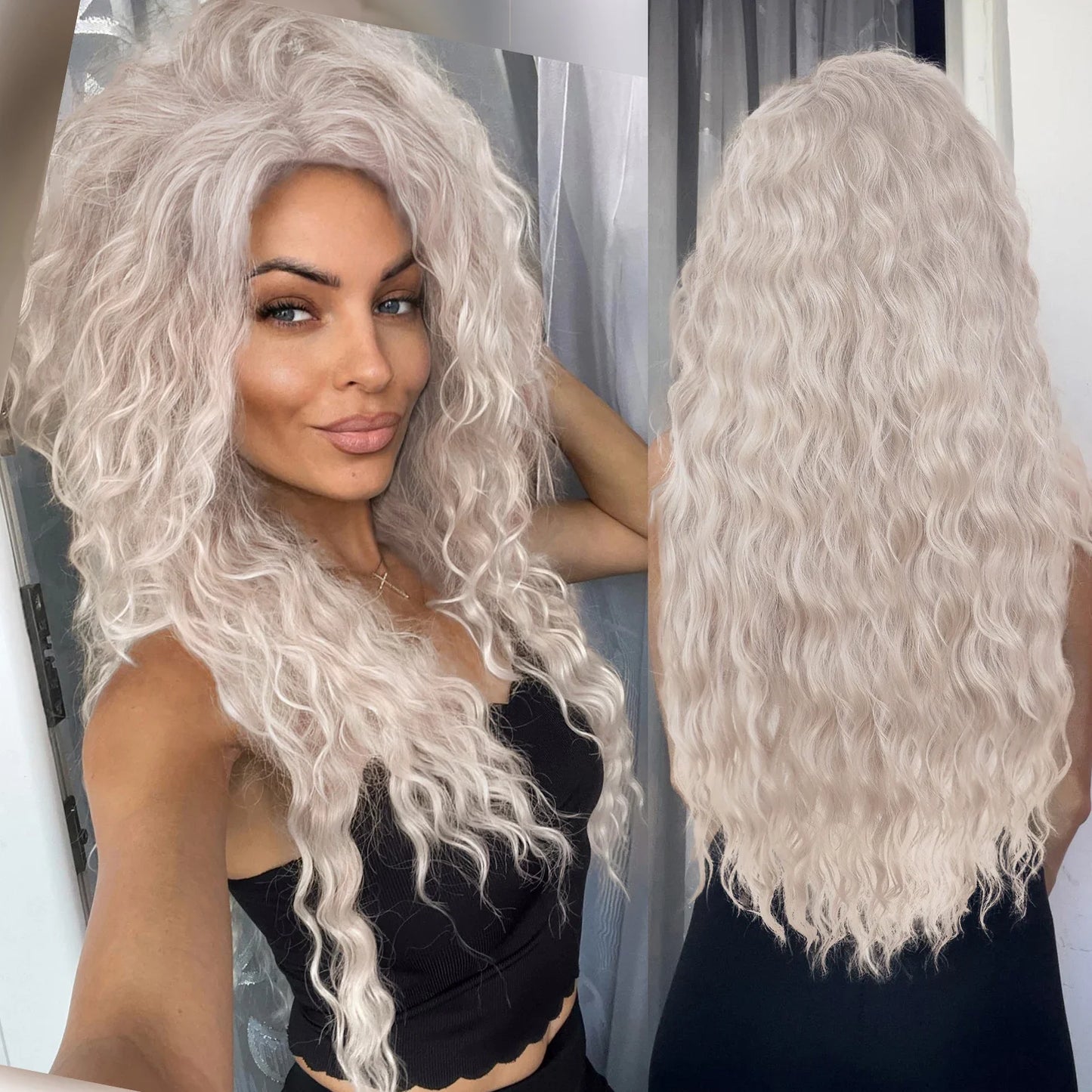 Ash Blonde Curly Wig Synthetic Long Curly Hair Wigs for Women