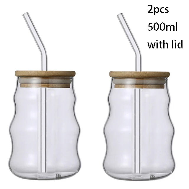 1/2pcs 500ml Glass Tumblers Cups With Straw