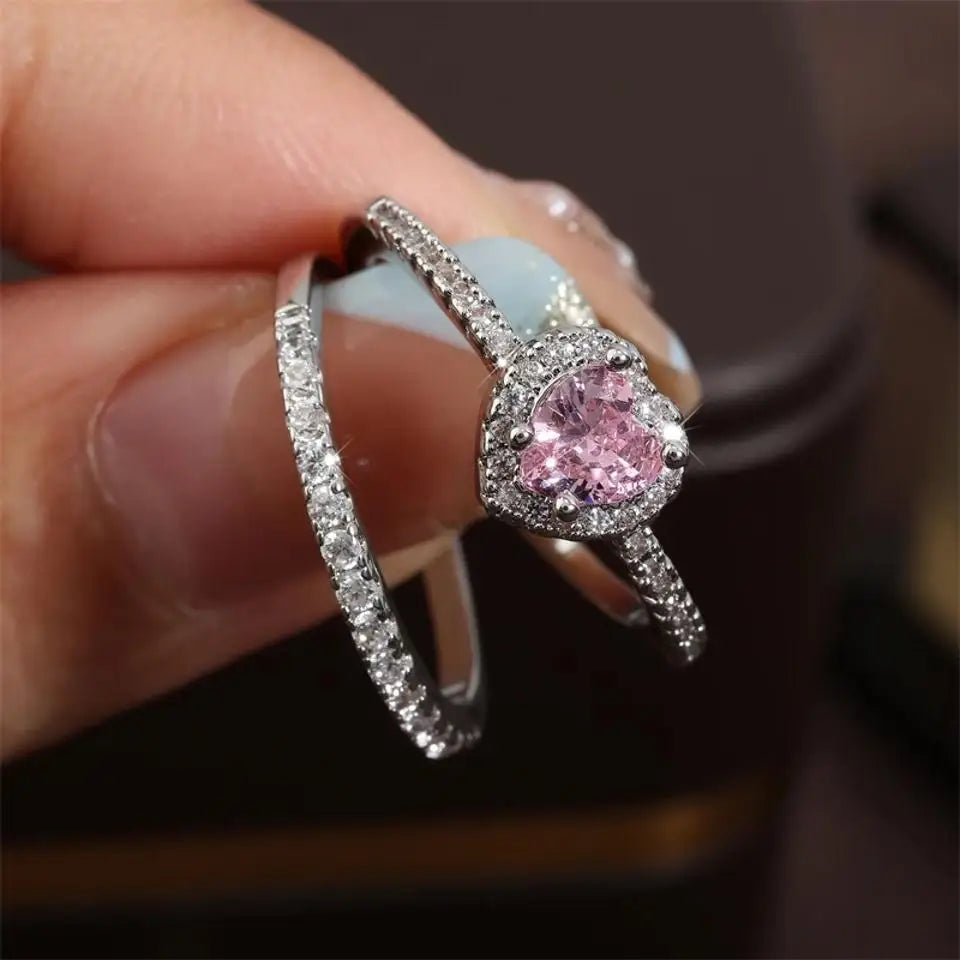 ZAKOL Romantic Pink Heart Rings for Women