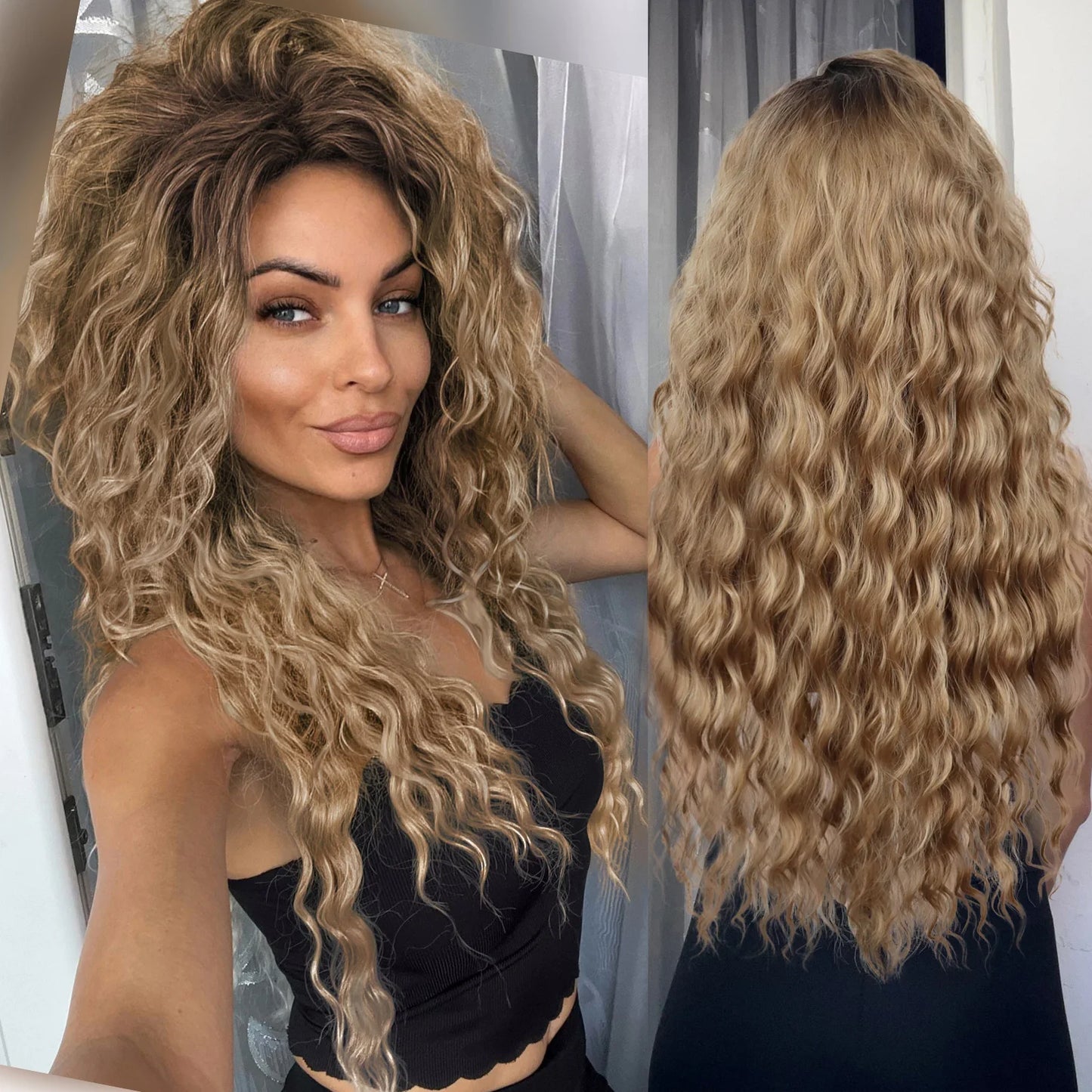 Ash Blonde Curly Wig Synthetic Long Curly Hair Wigs for Women