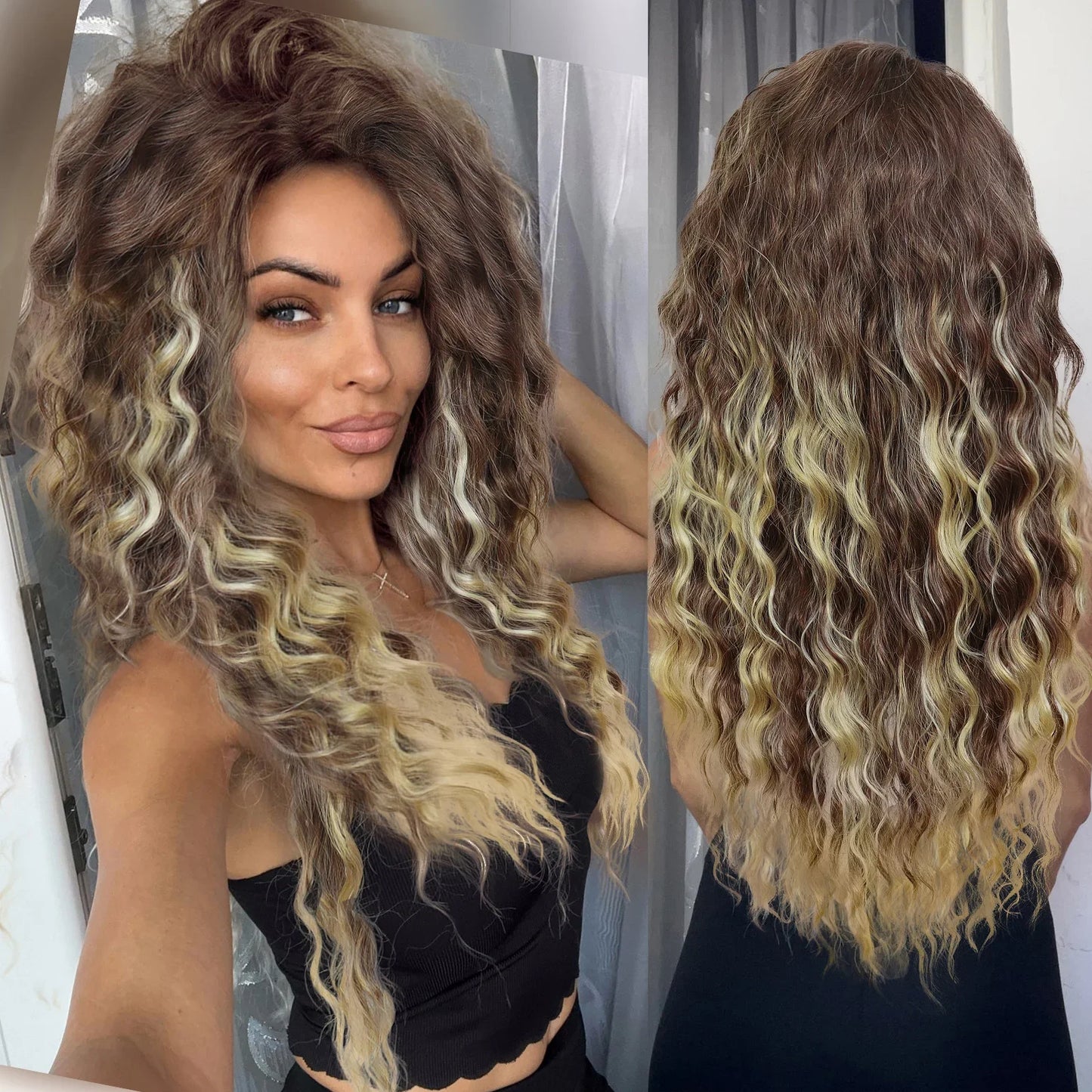 Ash Blonde Curly Wig Synthetic Long Curly Hair Wigs for Women