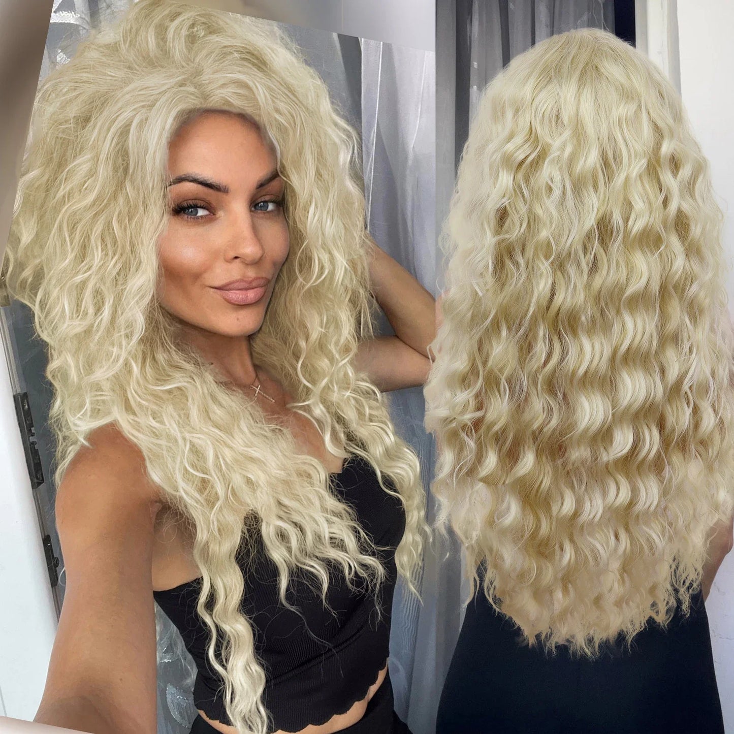 Ash Blonde Curly Wig Synthetic Long Curly Hair Wigs for Women