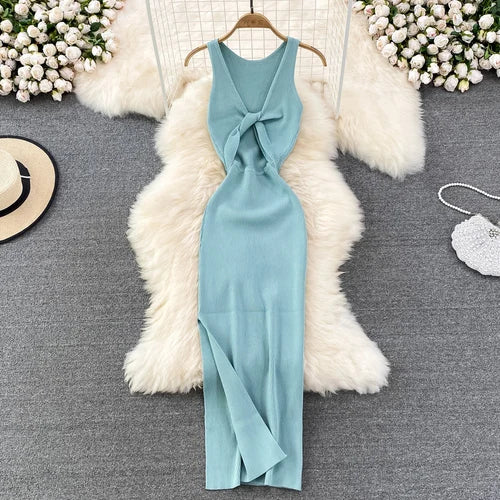 Sleeveless Elastic Tight Wrap Dress Midi Sexy Fashion