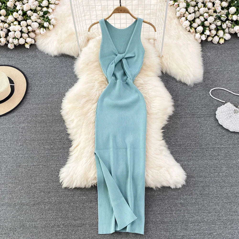 Sleeveless Elastic Tight Wrap Dress Midi Sexy Fashion