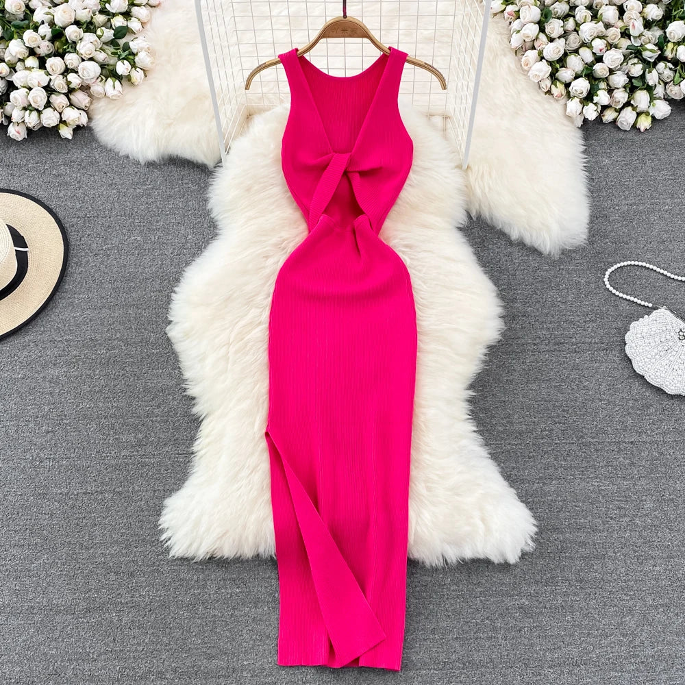 Sleeveless Elastic Tight Wrap Dress Midi Sexy Fashion