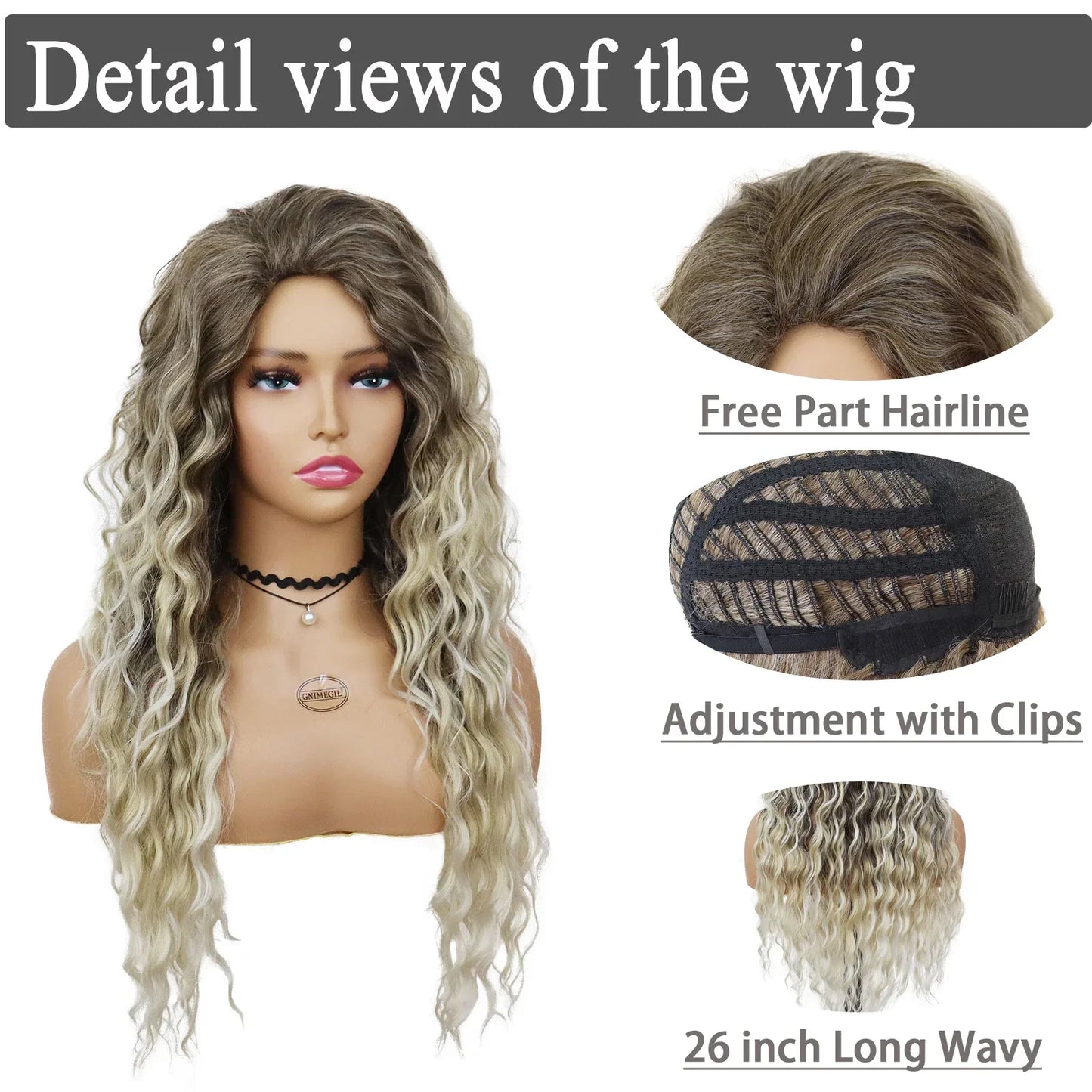 Ash Blonde Curly Wig Synthetic Long Curly Hair Wigs for Women