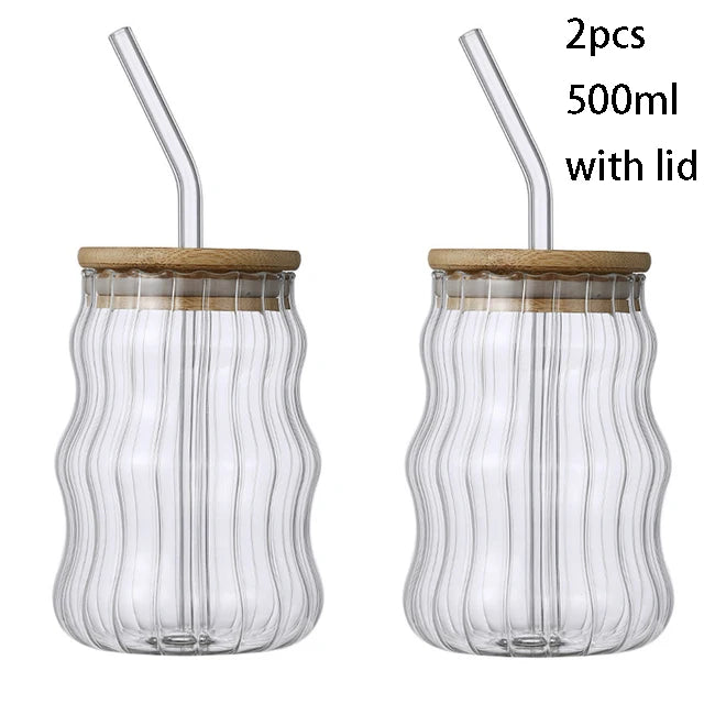 1/2pcs 500ml Glass Tumblers Cups With Straw