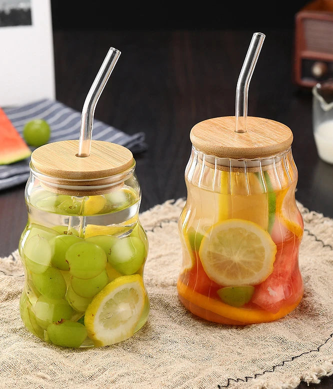 1/2pcs 500ml Glass Tumblers Cups With Straw