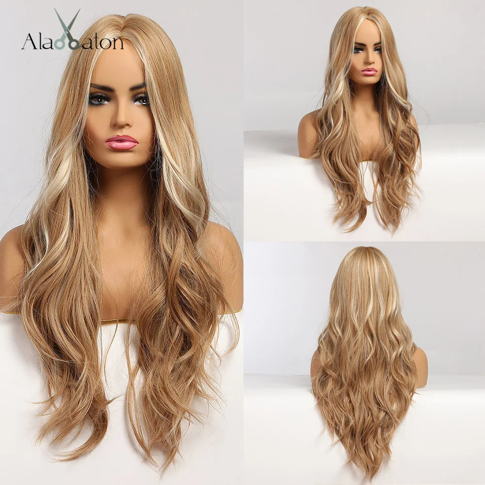 Platinum Blonde with White Highlight Dark Roots Synthetic Hair Wigs