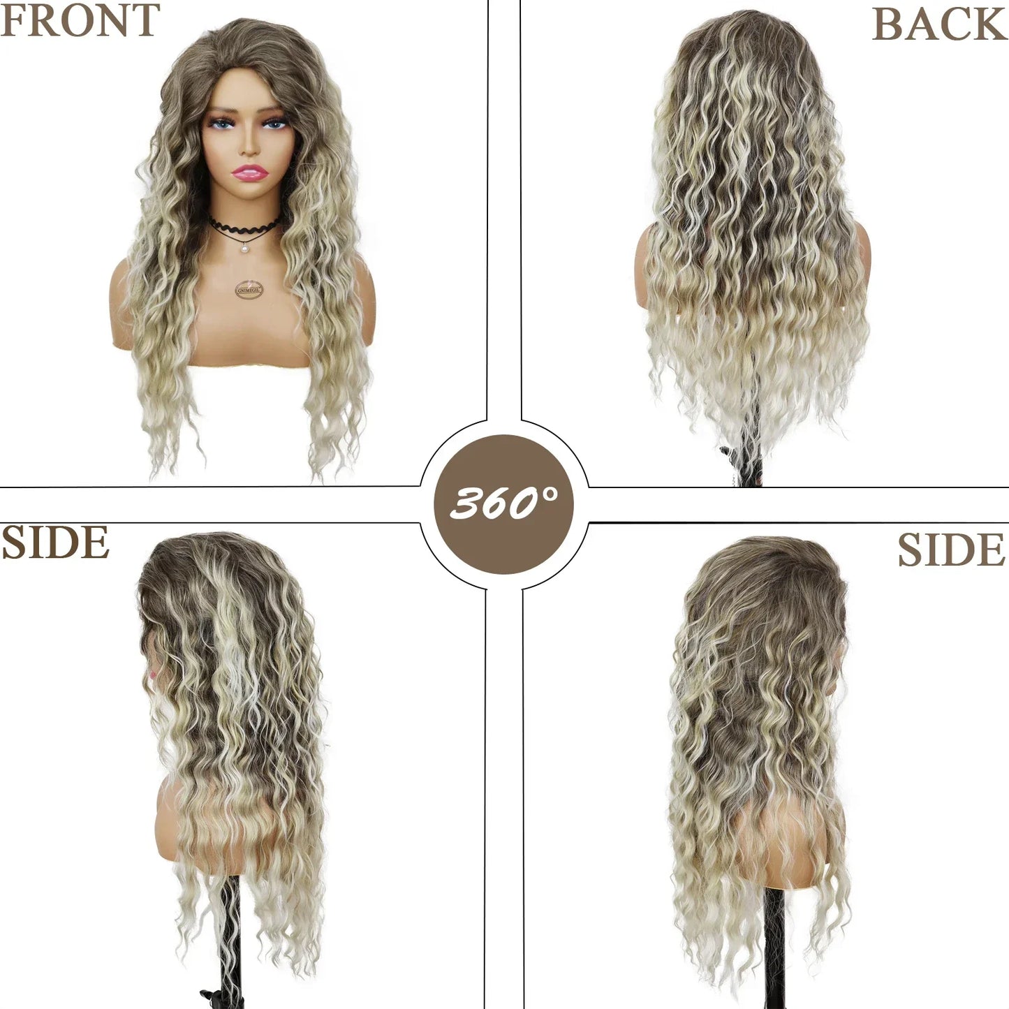 Ash Blonde Curly Wig Synthetic Long Curly Hair Wigs for Women