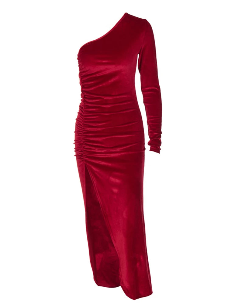 Women Elegant Long Sleeve Party Evening Velvet Bodycon