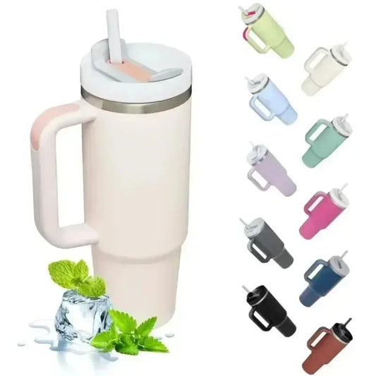 40oz Insulated Tumbler with Handle Straw Stainless Steel Water Bottle