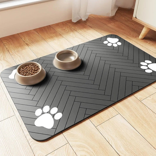 Pet Feeding Mat-Absorbent Pet Placemat for Food and Water Bowl, with Waterproof Rubber Backing