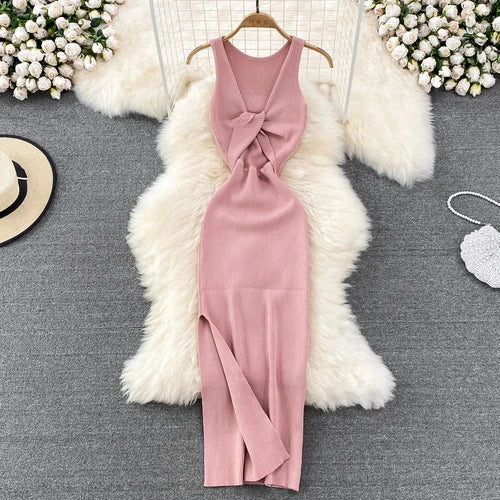 Sleeveless Elastic Tight Wrap Dress Midi Sexy Fashion