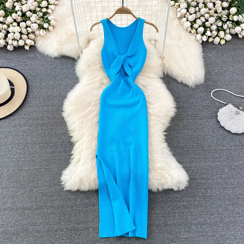 Sleeveless Elastic Tight Wrap Dress Midi Sexy Fashion