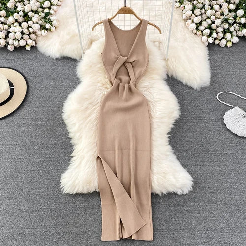 Sleeveless Elastic Tight Wrap Dress Midi Sexy Fashion