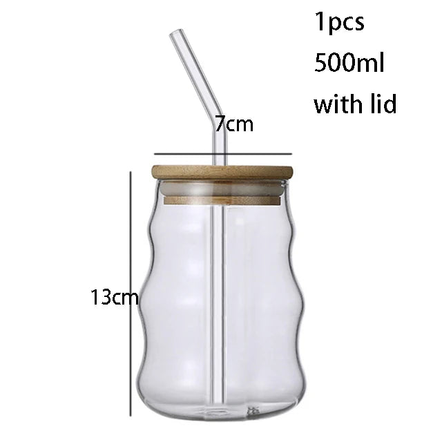 1/2pcs 500ml Glass Tumblers Cups With Straw