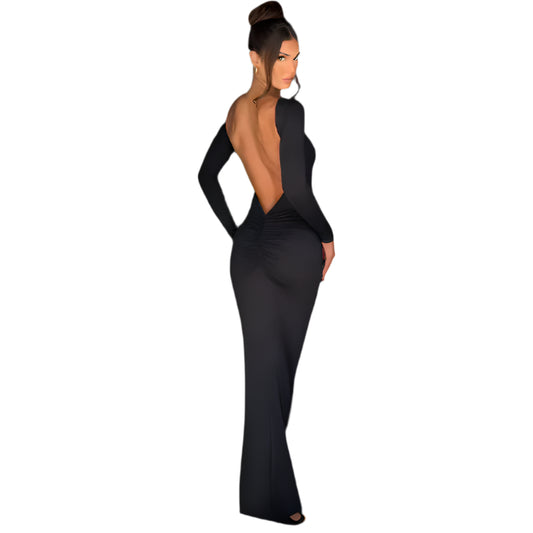 Long Sleeve Backless Solid Cuched Sexy Bodycon