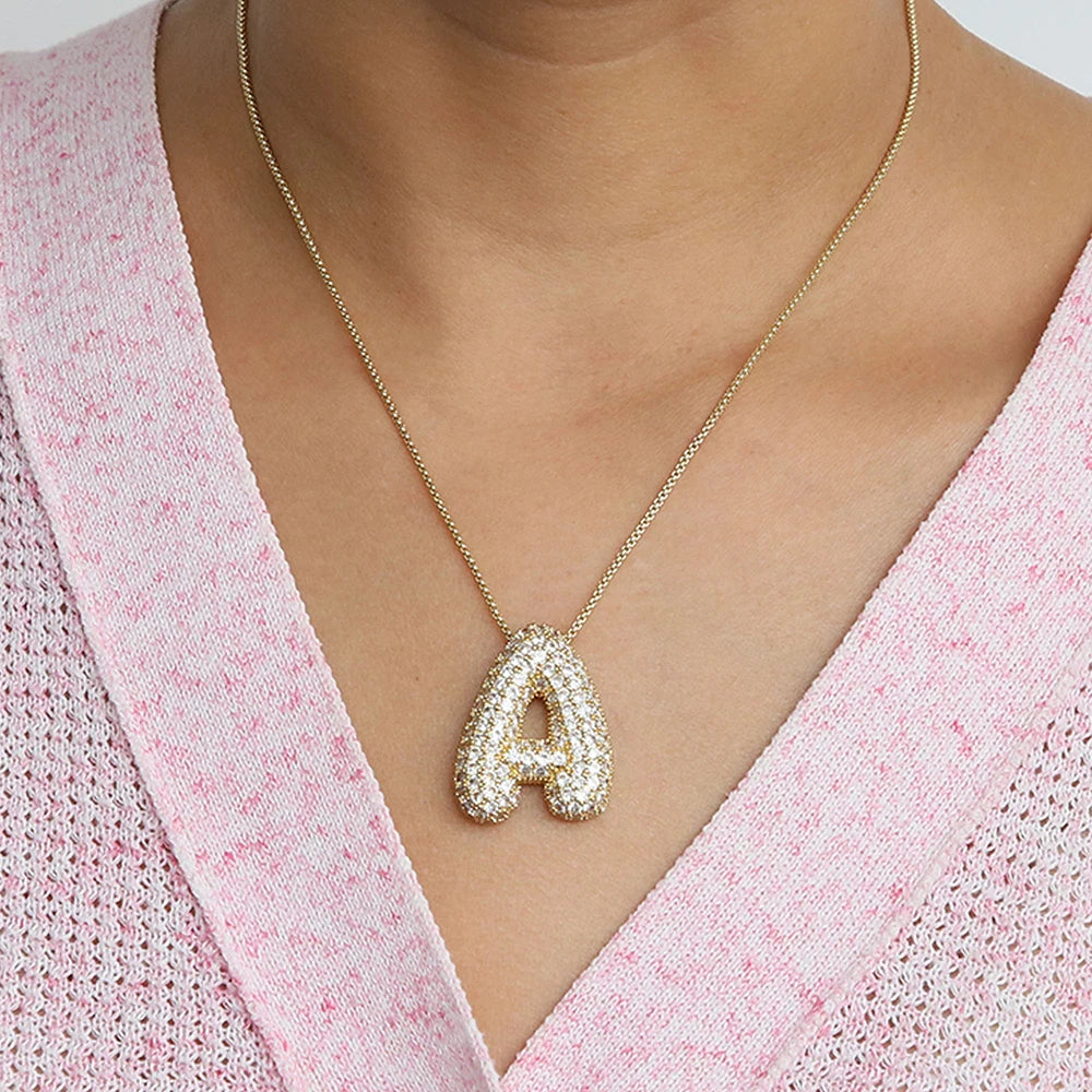 Sparkly CZ Zircon Letter Initial Necklace for Women