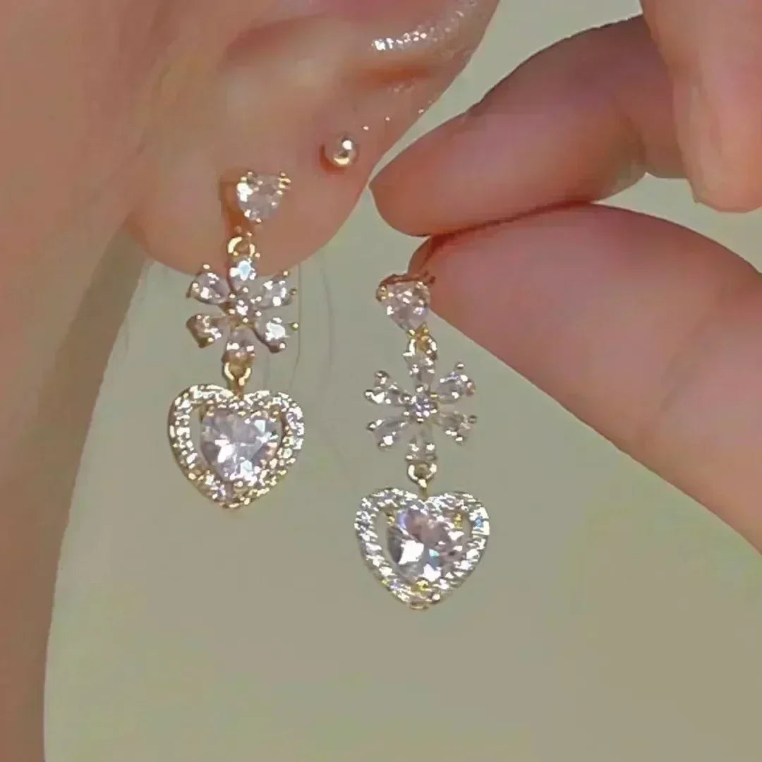 Green Crystal Golden Leaves Earrings for Women