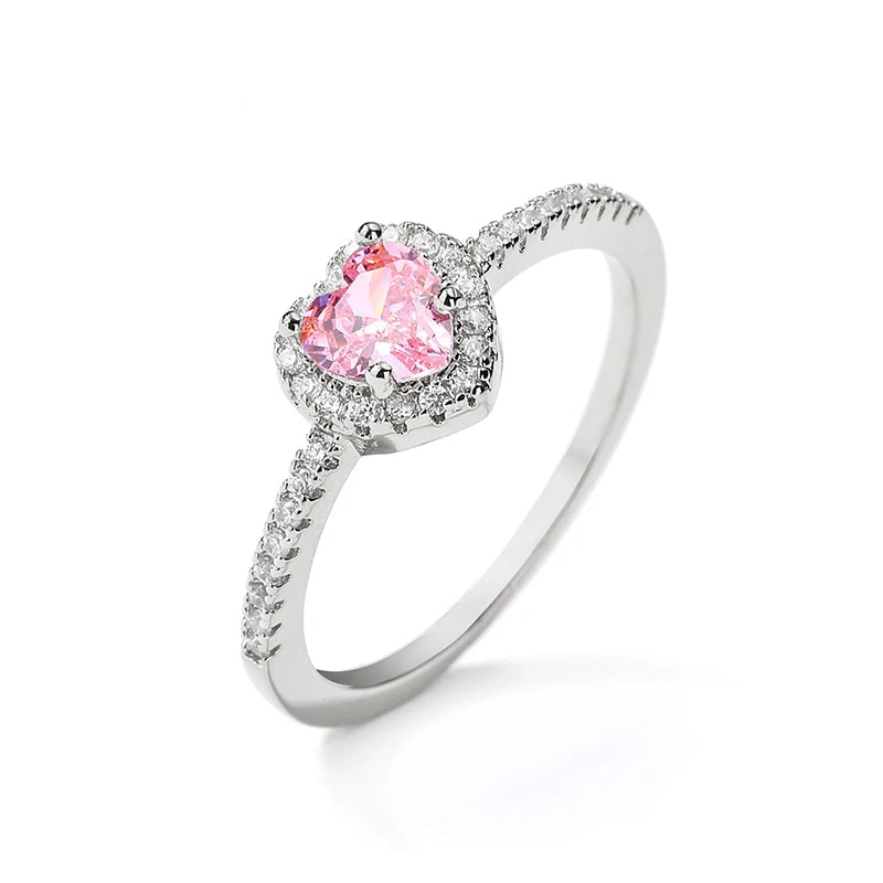 ZAKOL Romantic Pink Heart Rings for Women