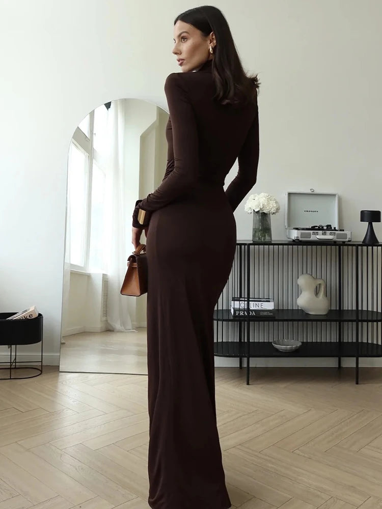 Mozision Turtleneck Thigh High Split Sexy Maxi Dress For Women