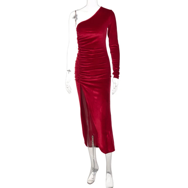 Women Elegant Long Sleeve Party Evening Velvet Bodycon