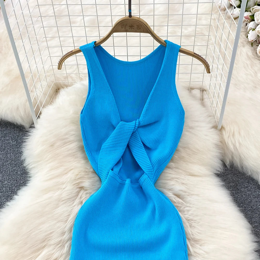 Sleeveless Elastic Tight Wrap Dress Midi Sexy Fashion