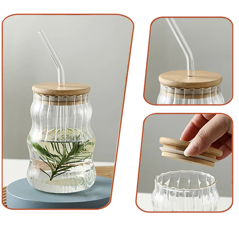 1/2pcs 500ml Glass Tumblers Cups With Straw