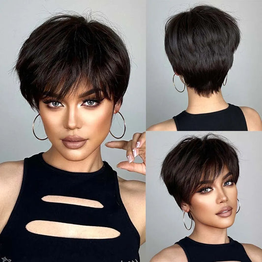 Wigs for Women Natural Synthetic Short Black Layered Hair